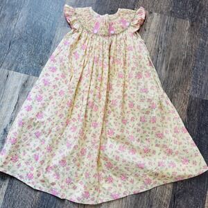 Southern Sunshine Floral Yellow Fluffy Bunny Smocked Dress Size 3  B12